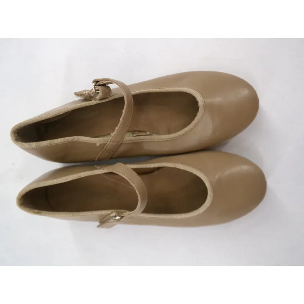 Pre-Owned Dance Tan Tap Shoes ABT Youth 13 Mary Jane Patent Leather Loop Strap